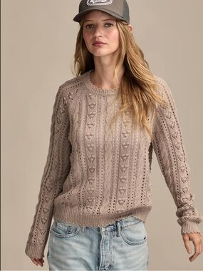 Lucky Brand NWT Light Taupe Pointelle Crew Sweater Small